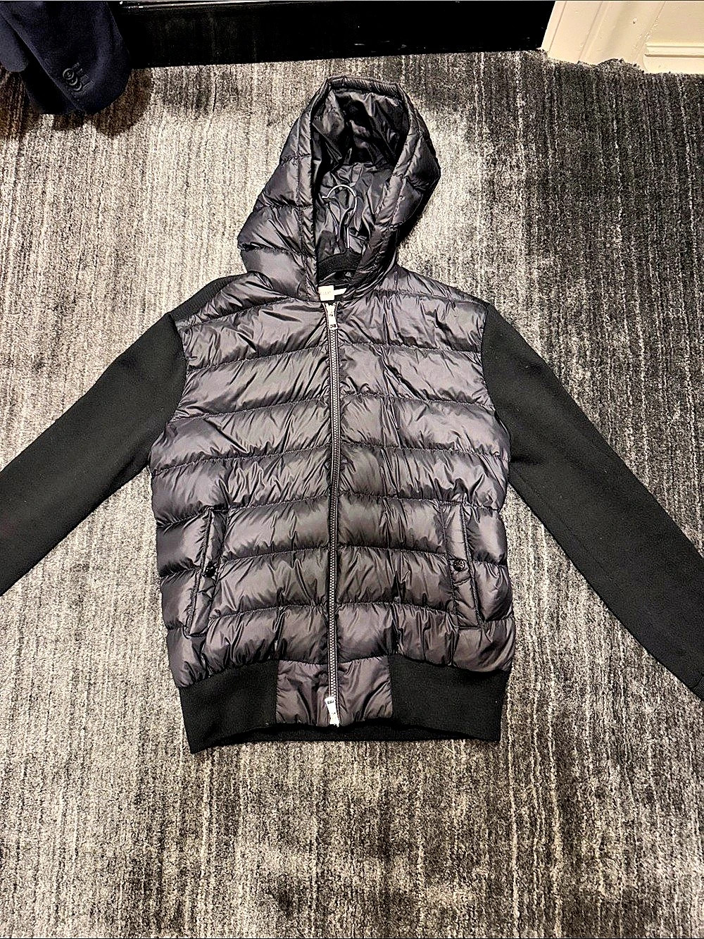 Moncler Hooded Down Hybrid Cardigan Black Hooded Puffer Jacket